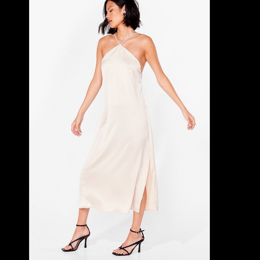 NWOT Nasty Gal - At Ease Satin Midi Halter Dress